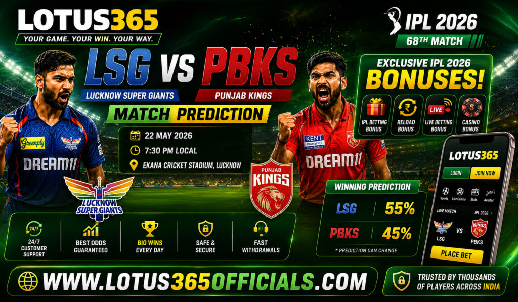 Lotus365 LSG vs PBKS IPL 2026 Match 68 Prediction